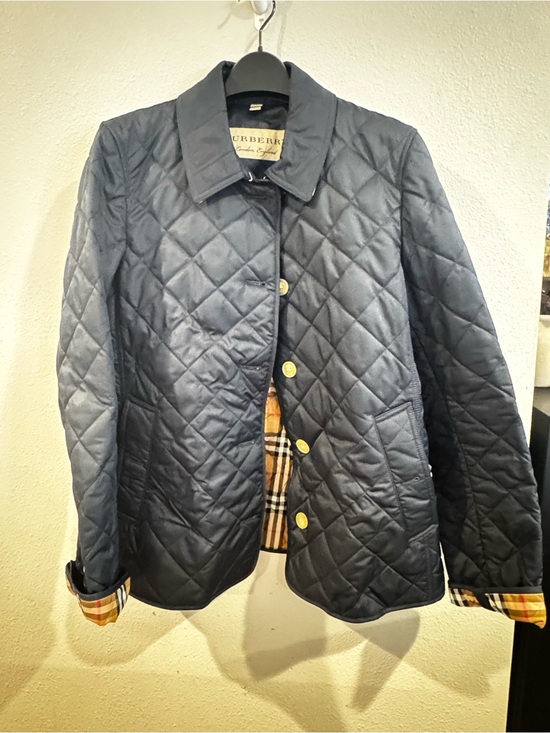 Burberry Jackets & Blazers - Burberry Navy Quilted Utility Jacket with Signature Check Trim